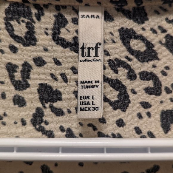 Zara TRF Black and Cream Leopard Print Blouse - Size Large - Picture 2 of 3